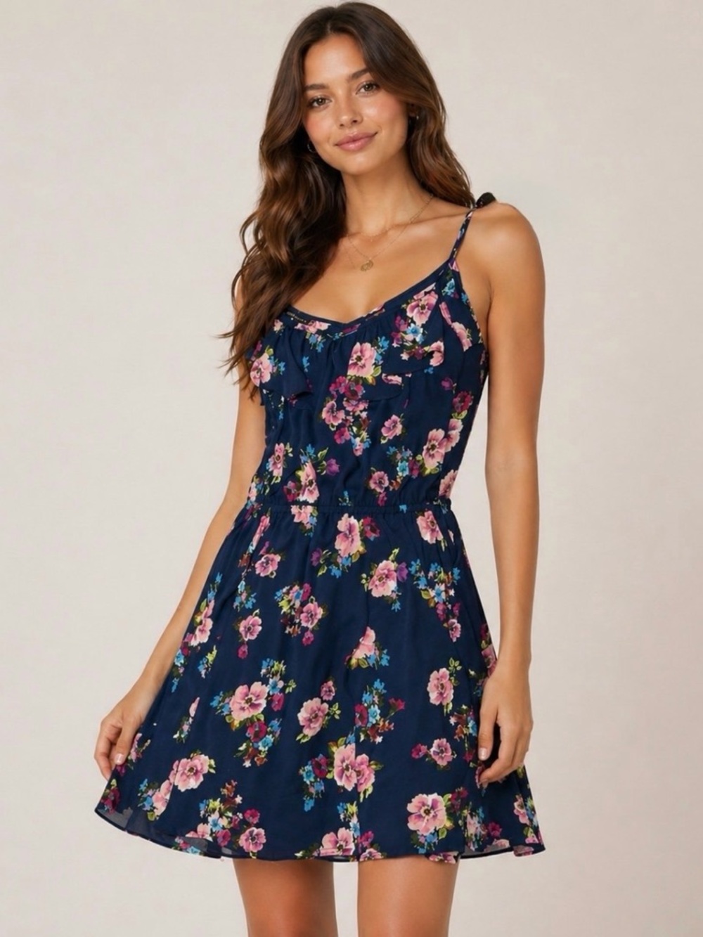 Rosette by BE COOL Floral Dress Small Sleeveless Ruffle Mini Adjustable Strap